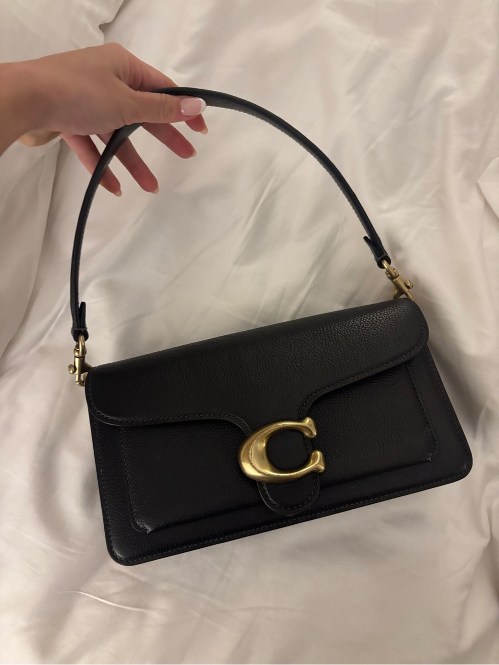 Coach Black Leather Shoulder Bag with Brass 'C' Hardware